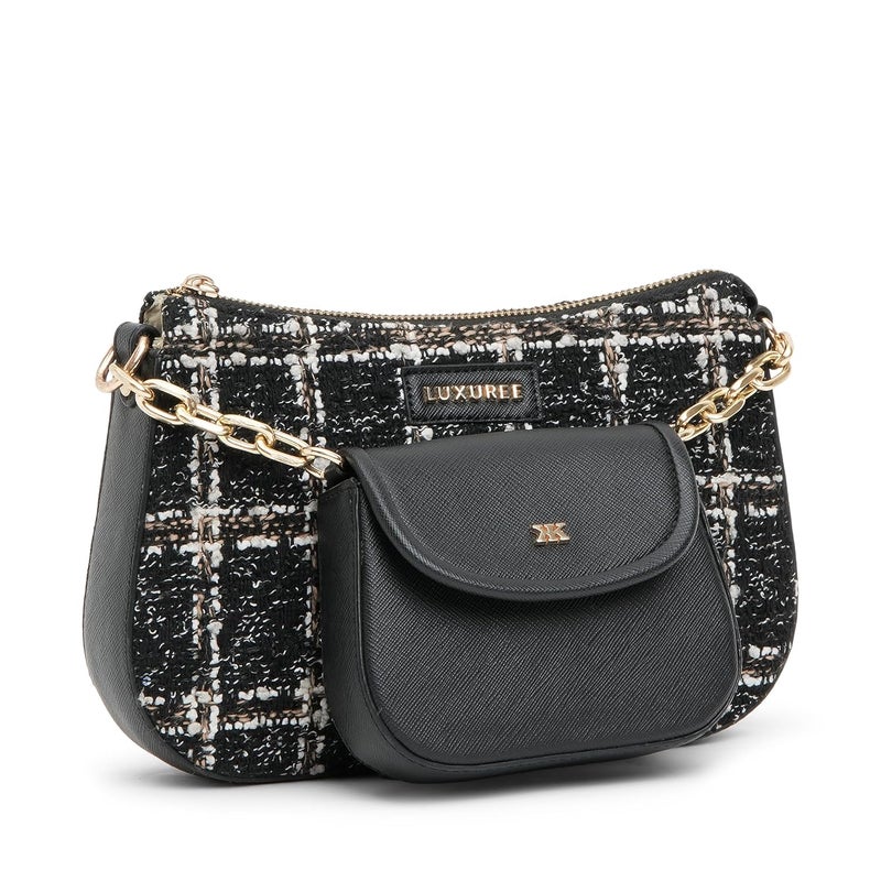 KLEIO Crossbody Sling Tweed Bag with Mini Bag and Zip Closure for Women - Image 2